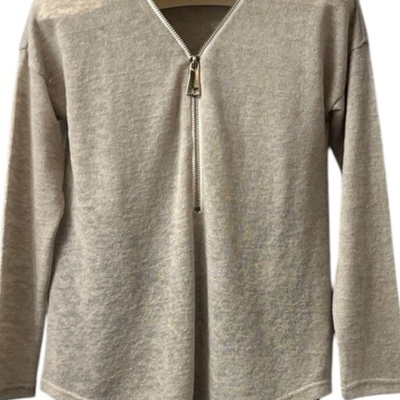 Soft Surroundings New Valentina Slub Sweater Lightweight Tan 1/2 Zip Beach XS - Picture 3 of 9